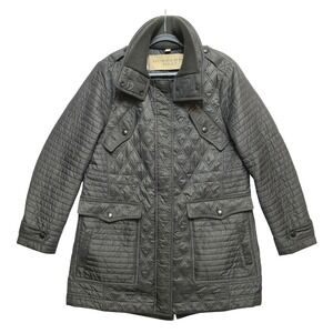 Burberry Brit Bosdale Jacket Womens XL Olive Quilted Field Nova Check Lining